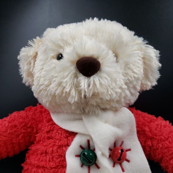 Musical Hallmark Christmas Plush Decor Teddy Bear Plays Jingle Bells Red Cream - Picture 4 of 16